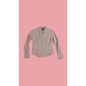 1990s-Y2K. SO GSJC Beige Faux SUEDE Long Sleeve Collared Button Up Blouse. Med